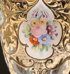 Enameled Floral Gold Gilt Crystal Wine Stems 6 Total Stemware RARE