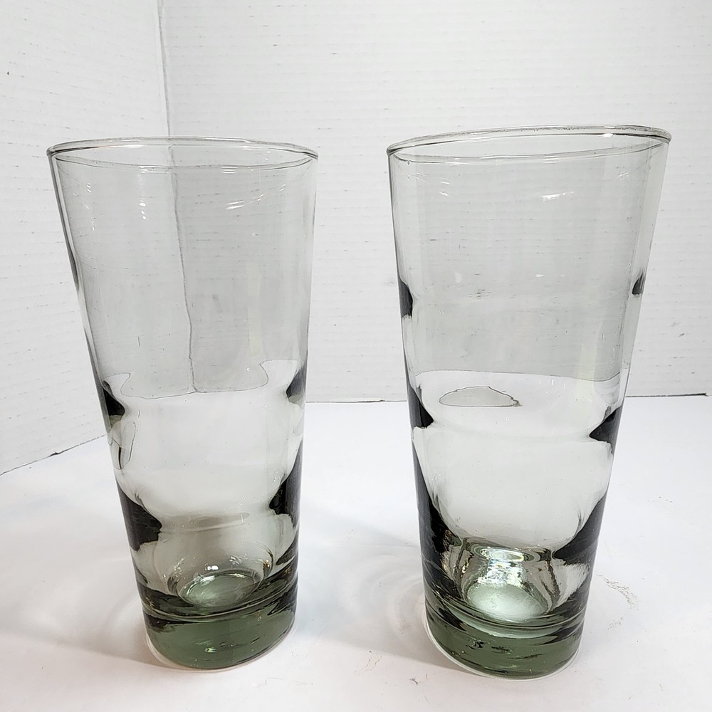Vintage 2 Libbey Saturn Optic Ripple Smoke Gray Glass Tumblers High Ball 12 oz