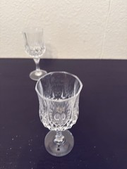 Vintage Cut Crystal Wine Goblets Set of 2 Diamond Pattern Knopped Stem