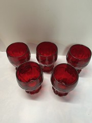 5 Fenton Glass, Dots And Panels Rayed Thumbprint, Red Tumblers 1933