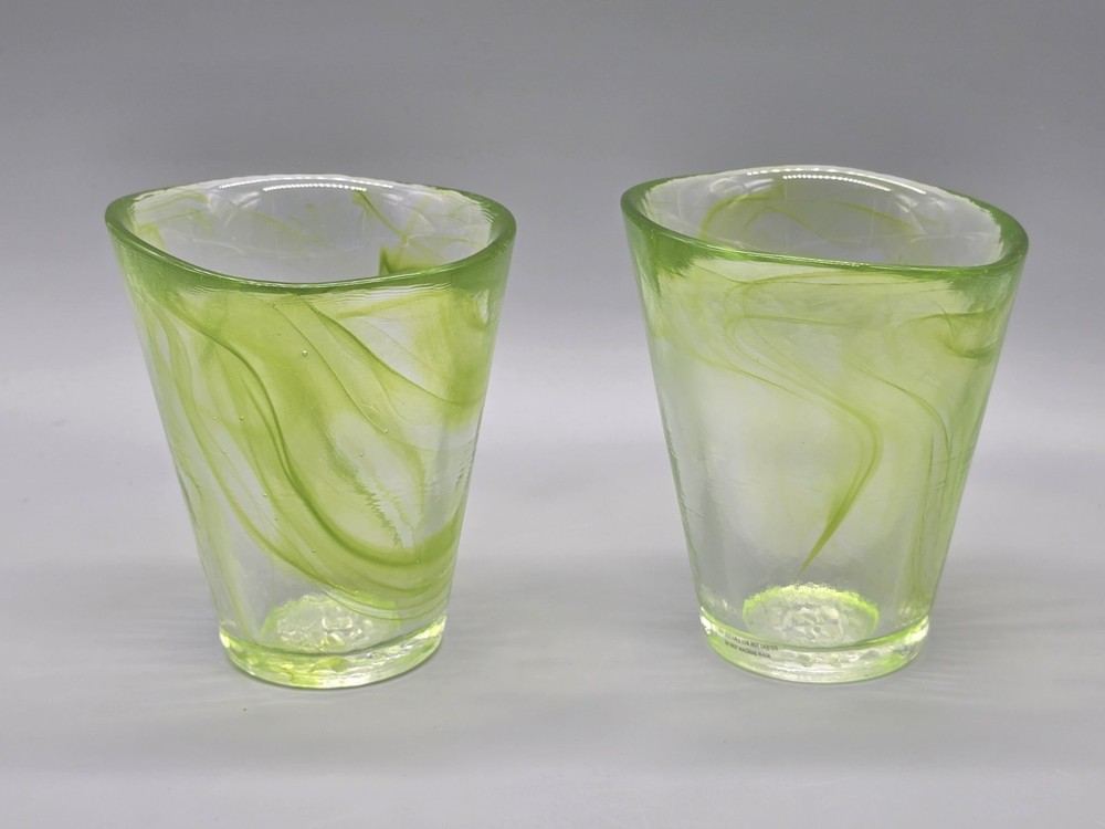 Kosta Boda Mine Green Swirl Tumbler Set Of 2 UHV Ulrica Hydman Vallien Sweden