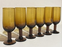 VTG Set of 6 Stemmed 3 oz Amber Glass Cordial Sherry Port Wine Liquor Glasses