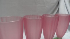Set of 4 Vtg Libbey Frosted Milkshake Parfait Sundae Glasses Footed Watermelon