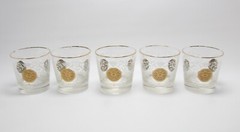 5 Libbey Regency Gold Medallion & White Embossed Crown MCM Old Fashioned Glasses