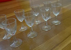 Set of 8 Miniature glass wine shot goblet embossed stamp France