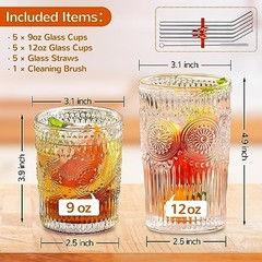 10Pcs Vintage Drinking Glasses – Romantic Highball Glasses & Rocks Glasses,