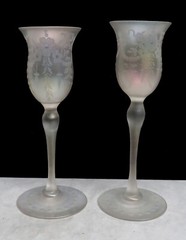RARE ANTIQUE HAWKES 2 FROSTED THIN HAND BLOWN GLASS CRYSTAL 5 3/8″ LIQUOR CUPS