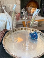 Elegant Pair of Hollow Stem Trumpet Style Champagne Toasting Flutes 9 3/4″