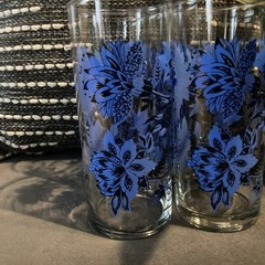 Vintage Libbey Royal Norfolk Blue Floral Ice Tea Collins Glasses Set of (4)