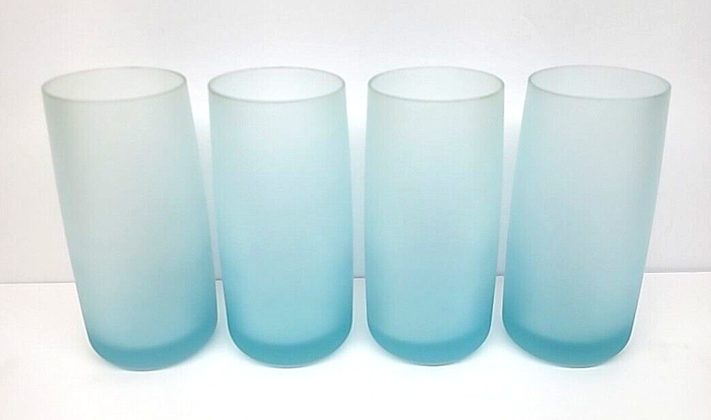 Set of 4 Vintage Ice Blue Frosted Beverage/Drinking Glasses/Tumblers 6″Tall