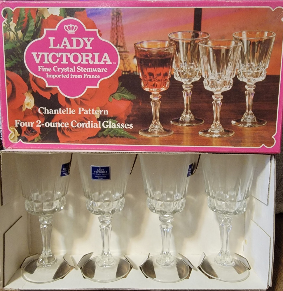 Lady Victoria Chantelle Crystal Cordial Glasses 2oz Set of 4 France