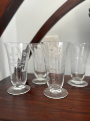Set of 4 Vintage Engraved Floral Paneled Parfait Iced Tea Water Glasses-10 oz