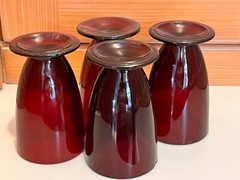 4 Anchor Hocking Royal Ruby Red Glass Footed Iced Tea Tumblers Set Vtg