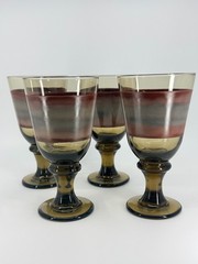 4 Vintage Libbey Sango Nova Brown Water / Wine Goblets Set 7″ Tall MCM 1960s VTG