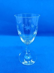 6 Vintage Clear Glass Goblets with Etched Starburst Pattern 3 1/2 Inches Tall