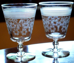 Vintage ROCK SHARPE Set 2 Cut Crystal 3006-11 Low Water Goblets 5.25″ Floral