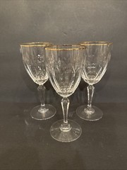 (3) Gorham Crystal ROYAL DEVON Gold Rim Wine Goblet Glasses 8” Tall Beautiful