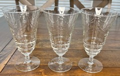 Set Of 3 Vintage Libbey Rock Sharpe Arctic Rose Footed Iced Tea Goblet – 1940’s
