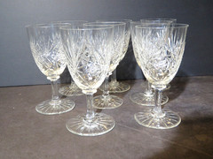 Set of 8 Cut Crystal Hobstar Pattern Sherry or Cordial Glasses