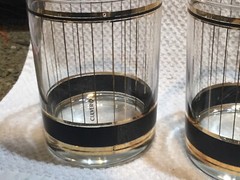 Culver Devon Double Old Fashion Glass Tumblers (3) Gold Pinstripe & Black MCM