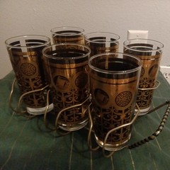 6 ROCK of GIBRALTER Prudential Highball Tumbler Glasses Set VGC 1965 MCM w/ rack