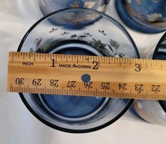 Vtg Libbey Franco Blue Glasses White Gold Flowers Set of 6 Rocks Juice 3.5″ Tall