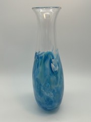 Art Glass Carafe And Wine Glass Set Signed Kyle Gribskov Blue Ocean Waves 2014