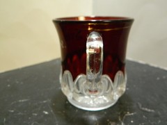 Antique EAPG Red Flash Syracuse Thumbprint Handled Glass 2.88″x3.5″x2.63″ Excel