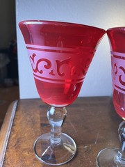 2 Water Goblet Glasses Artland Renaissance Ruby Red 8 1/8″ Christmas