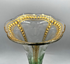 Moser/Harrach Bohemian-Green To Clear-Tulip Intaglio Cut Glass Vase-13″