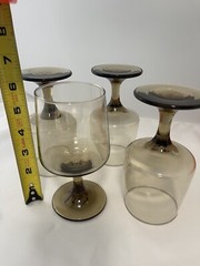 Vintage Tawny Accent Brown Smoke Stemmed Wine Drinking Glass Cup 7 Oz Set of 4