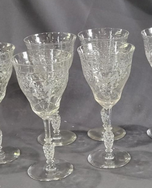 Amesbury Water Goblets Rock Sharpe Stemmed Set of 4 Libbey Lattice Flowers