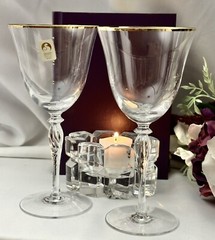 Sasaki Wine Glasses Renaissance Gold Rim Vintage 7 1/8″ Clear Barware Glasses *