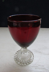 Vintage Anchor Hocking Ruby Red Bubble Foot Glass ~ 5 3/8″ T 3 1/8″ Dia
