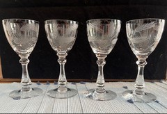Set of 4 Elegant Vintage Cut Crystal Cambridge Harvest Wheat Pattern Stemware