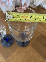 Libbey Crystal Blue Set of 2 Optic Drape Water Goblets Wine Glasses VTG