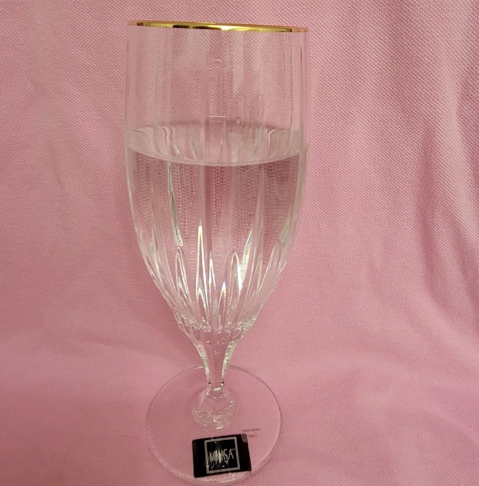 Mikasa Golden Lights Iced Beverage Glass Crystal Glass Water Goblet Tea Gold Rim