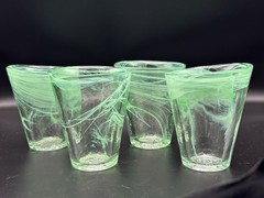 KOSTA BODA Set of 4 Swirl Mine Green Tumblers Ulrica Hydman Vallien Sweden NWOT