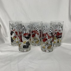Vintage Hazel Atlas Casino Gambling Poker Game Night High Ball Glasses Set Of 5