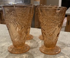 4 Indiana Glass Pink Sweet Pear Avocado Footed Drinking Tumbler Cup