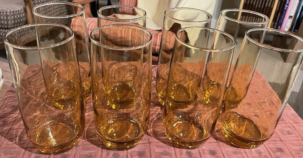 Honey Gold MCM Vintage Ice Tea Tumblers Set Of 8 Likely Anchor Hocking or Libby