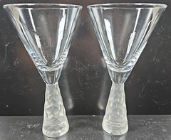2) Artland Presscott Clear Wine Glasses Set Elegant Hex Frosted Stemware Bar Lot