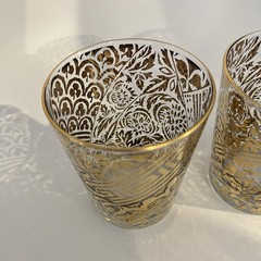 Vintage Hollywood Regency Gold Gilt Glasses MCM Cocktail Tumblers Pair