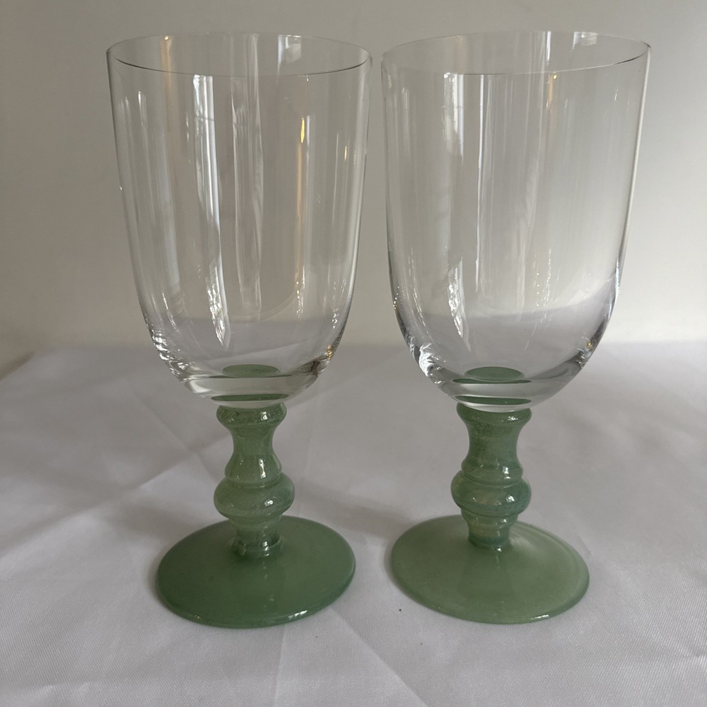 Villeroy & Boch Isabelle Jade Green Stem Water Goblets 8″ Set Of 2 Clear Bowl