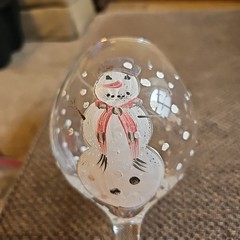 Double-sided Handpainted Snowman/snowflakes 12 oz glassware wine goblet