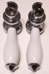 RARE DESIGN – (2) REPLACEMENT CERAMIC + METAL HEAVY FAUCET HANDLES