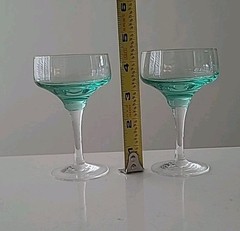 2 Vintage Sasaki Harmony Aqua Champagne 4 3/8″ Tall Sherbet Glasses (B1-G3)