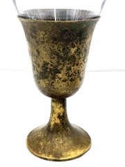 Vtg RARE Pair Handcrafted Brass Wine Goblets w/Removable Glass Beakers Patina