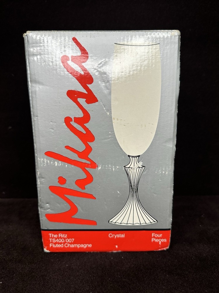 Mikasa Crystal THE RITZ 8.5” Elegant Champagne Flute Ribbed Stem – Set of 4
