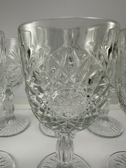 6 Libbey Hobstar Clear Water Goblets Starburst Vintage Heavy Perfect!